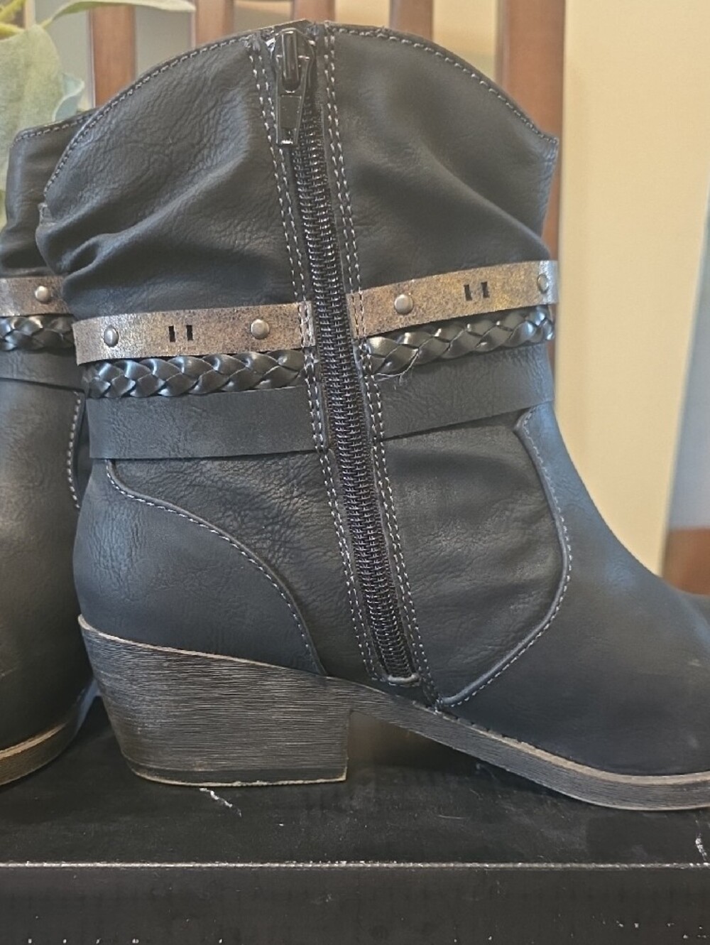Rock & Candy Black Studded Strap Low Heel Ankle Boots - Picture 8 of 8